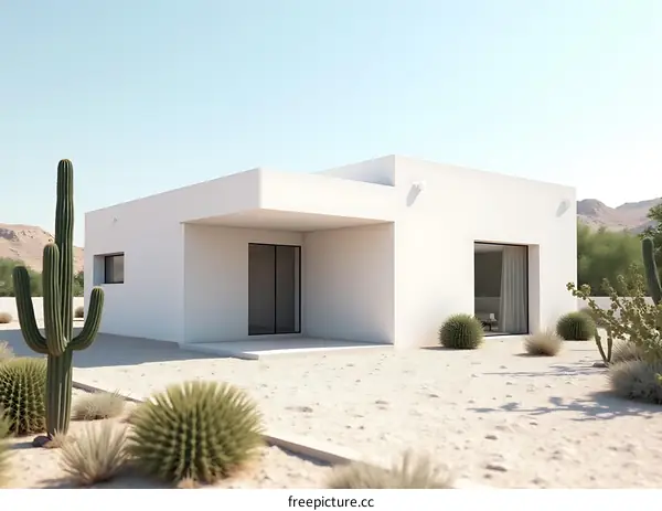 Modern Minimalist White House with Cactus