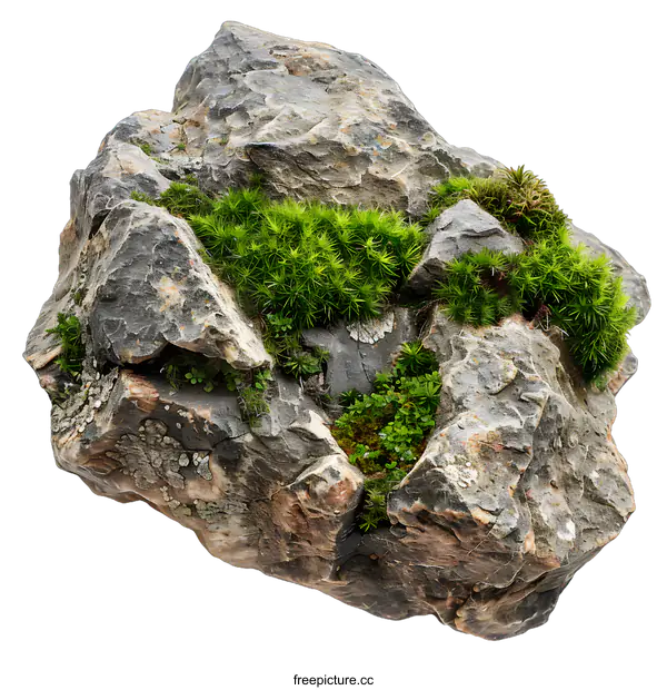 [Transparent Background PNG]Green Moss Growing On a Rock