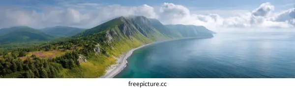 Coastal Landscape of Rugged Mountains and Turquoise Water
