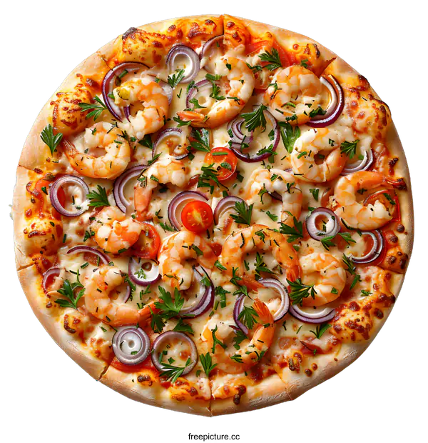 [Transparent Background PNG]Seafood Pizza with Shrimps and Onions