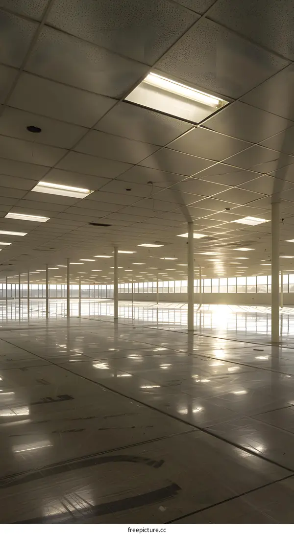 Empty Office Building Interior With White Ceiling