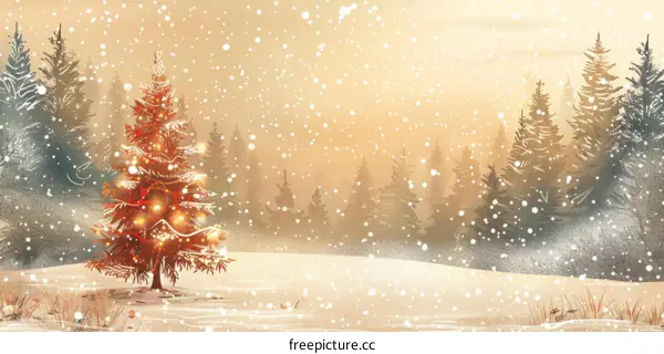 Solitary Christmas Tree in a Snowy Forest