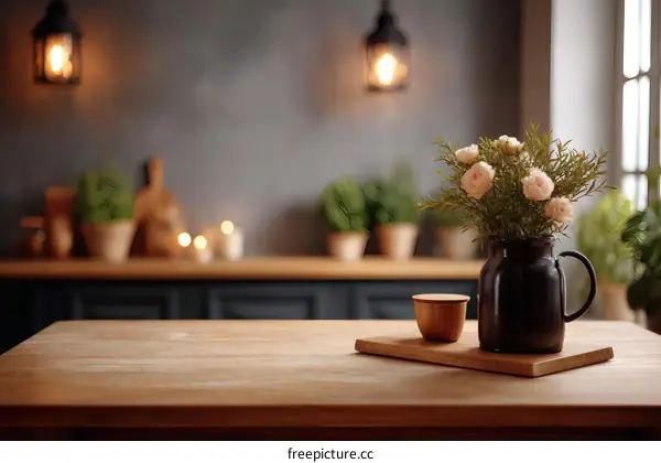 Rustic Kitchen Table Top Display with Flowers