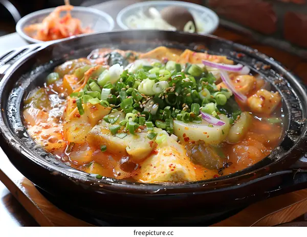 Spicy Tofu Stew with Vegetables and Sesame Seeds