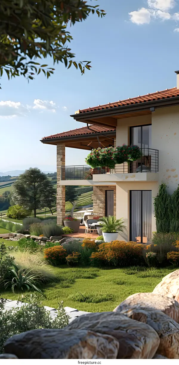 Modern exterior house design with beautiful landscape