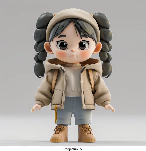 Cute Cartoon Girl with Backpack