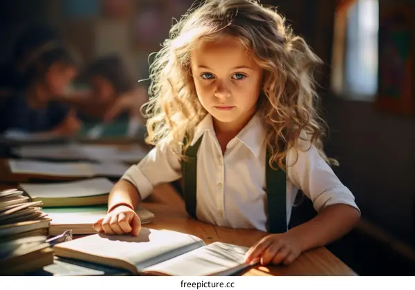 Little Girl Reading in a Classroom