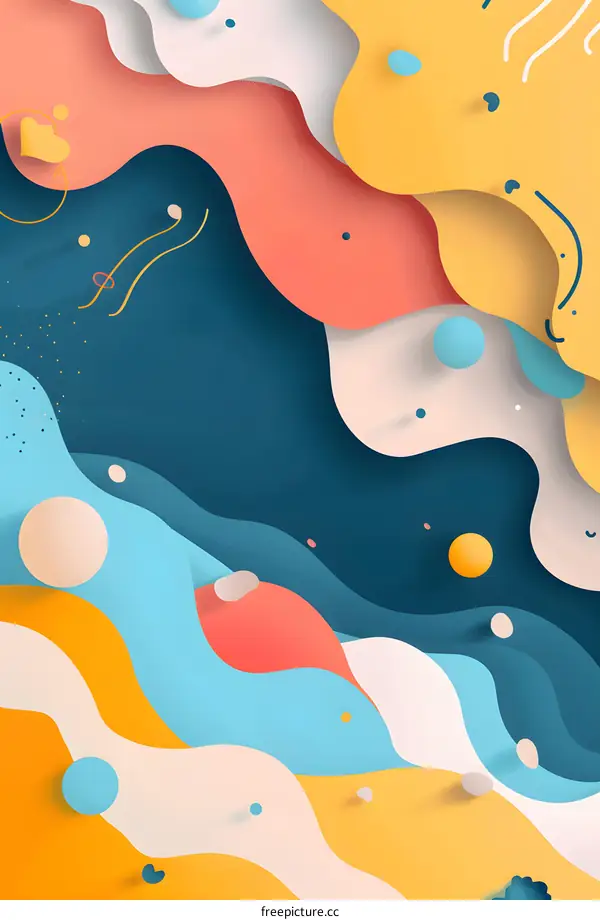 Abstract Colorful Paper Cut Design With Wavy Shapes And Dots