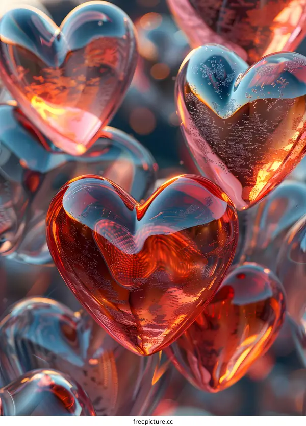 Glassy heart-shaped balloons
