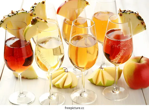 Sparkling Apple Cider Cocktails with Pineapple and Apple Garnish