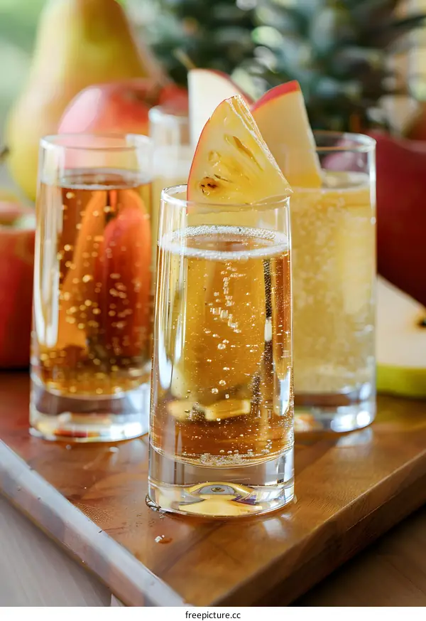Close Up of Sparkling Apple Cider in Glass