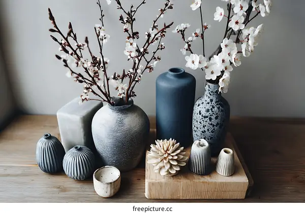 Stylish Arrangement of Decorative Vases and Blossoms