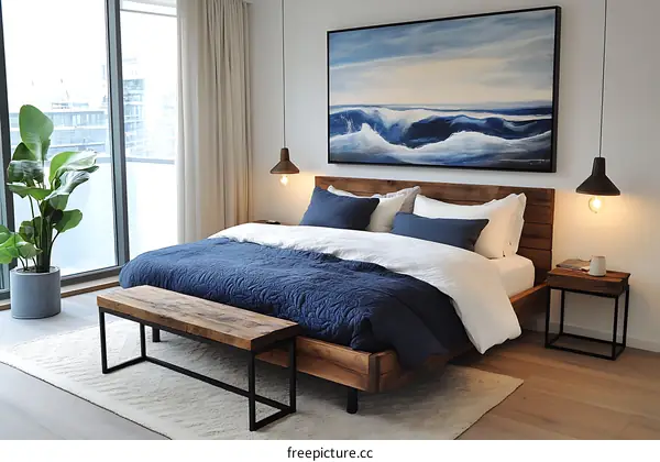 Modern Bedroom Interior Design with Wooden Bed