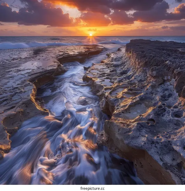 Sunset over the rocky coast