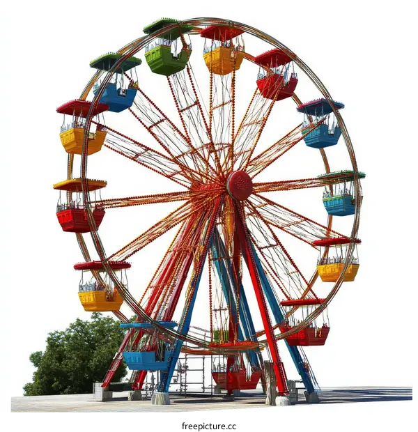 Colorful Ferris Wheel at Amusement Park with People