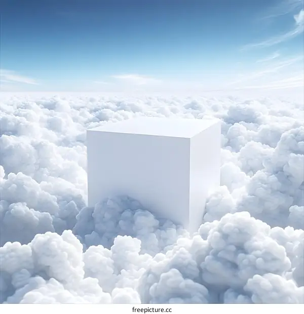 White Cube in the Clouds Abstract Background