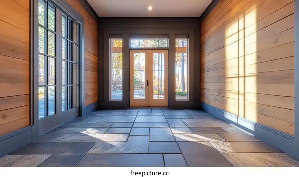 Modern Wooden Entryway with Natural Light