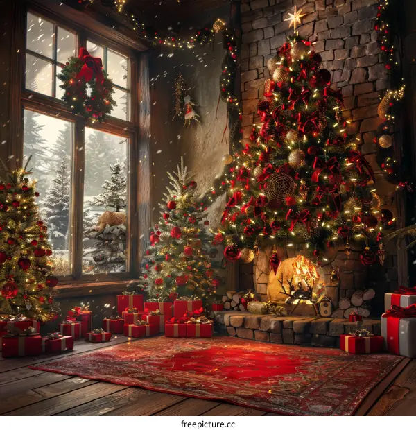 Cozy Christmas Living Room with Fireplace