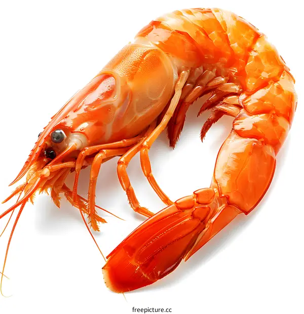 Fresh cooked shrimp on white background