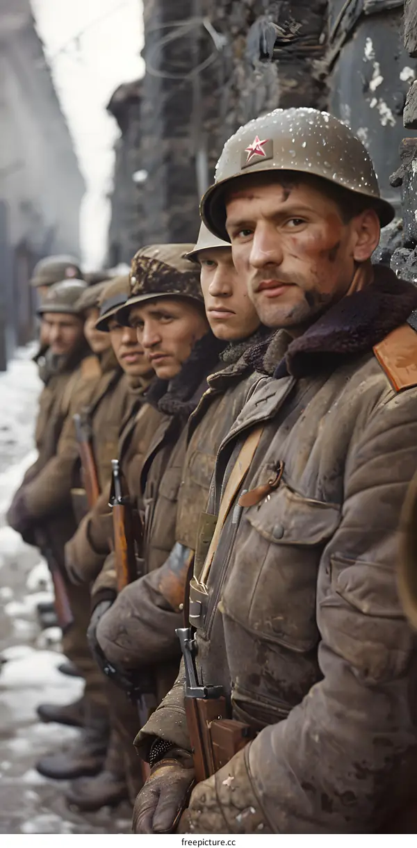 A group of soldiers in winter gear standing in a row.