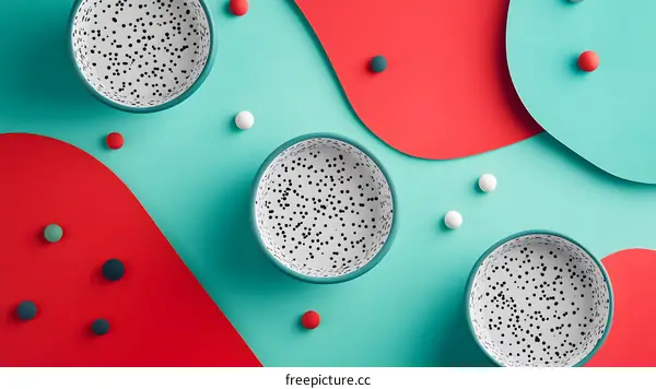 Abstract Minimalist Colorful Background With Black And White Bowls