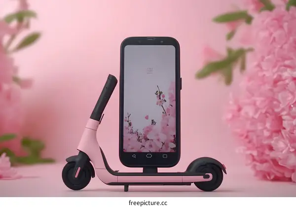Pink Electric Scooter with Phone on Top