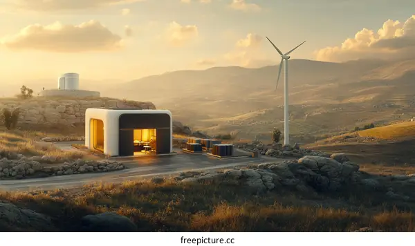 Modern Sustainable Energy Station at Sunset