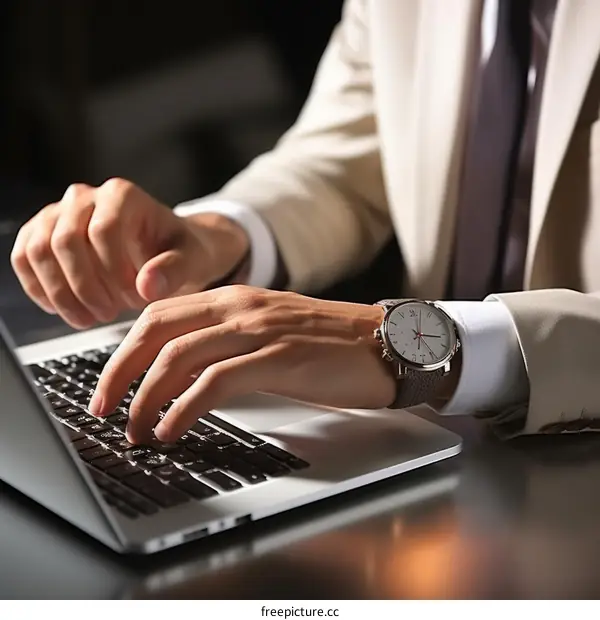 Businessman working on laptop at night