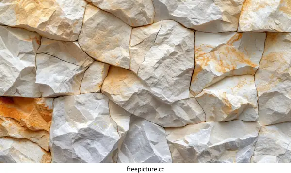 Rough Cut Stone Wall Texture Background in Beige and White