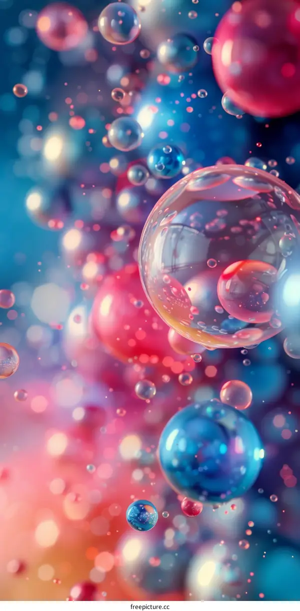 Colorful Bubbles Floating in Blue and Pink Liquid