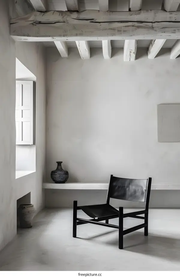 Minimalist Interior Design with a Black Leather Chair