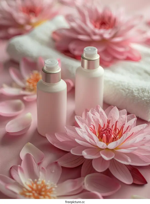 Spa products and beautiful flowers