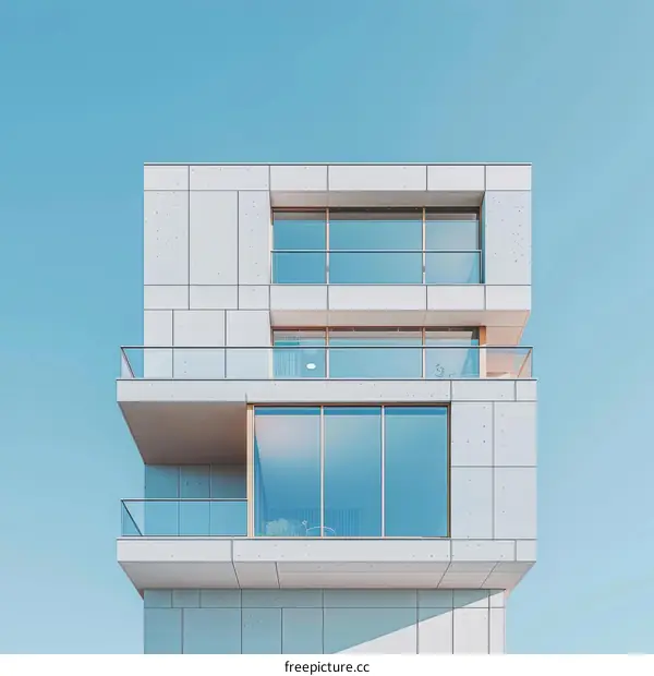 Modern minimalist architecture with geometric shapes and large windows