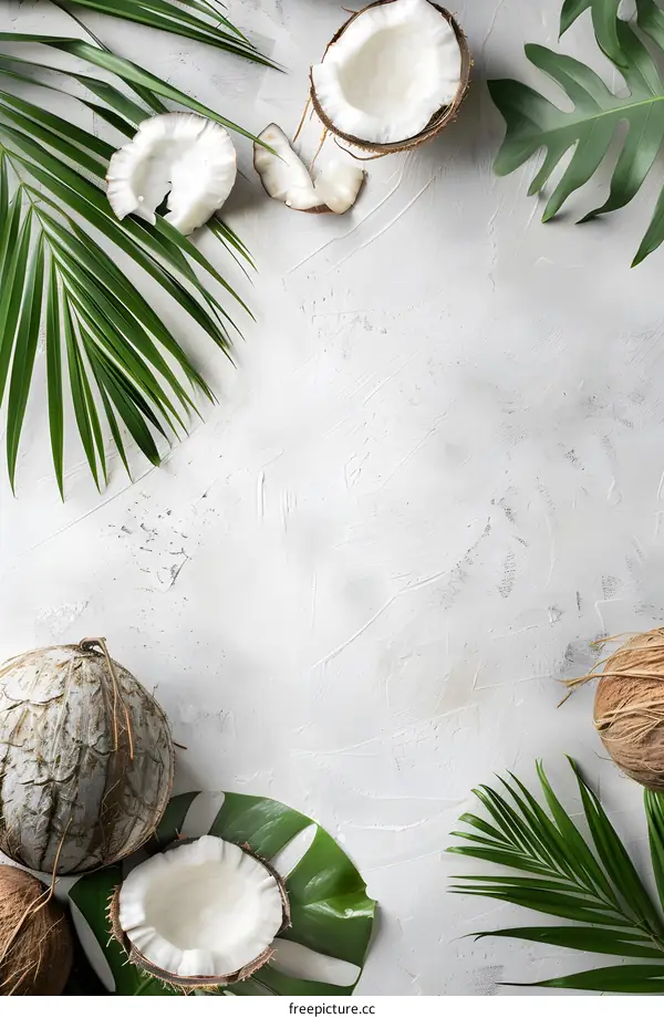 Tropical Coconut and Palm Leaf Background