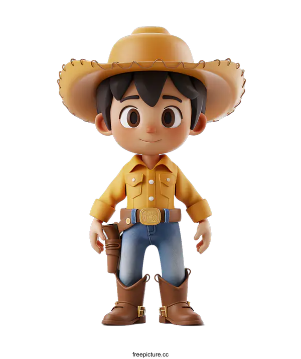 [Transparent Background PNG]Cartoon Cowboy Illustration with Hat and Gun