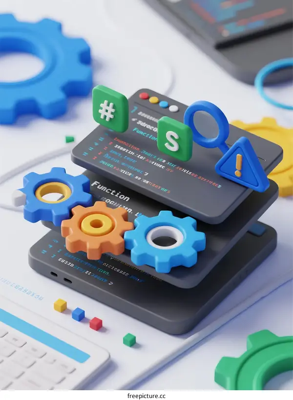 Coding Components and Gears Showing Software Development Process