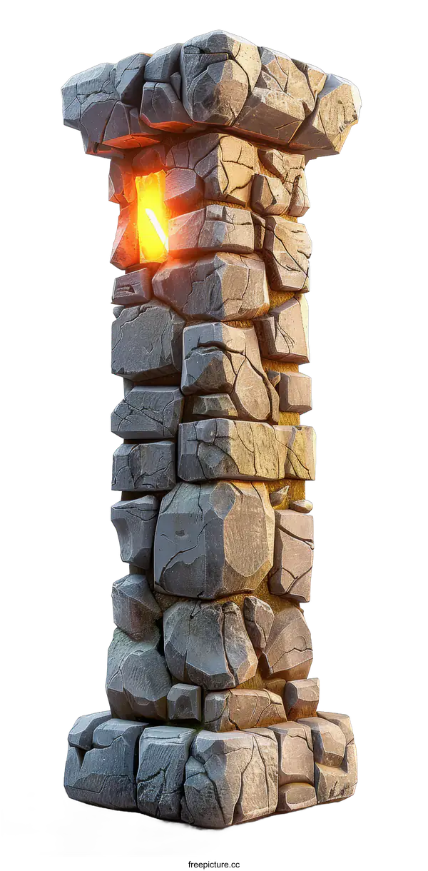[Transparent Background PNG]Stone pillar with a glowing crack