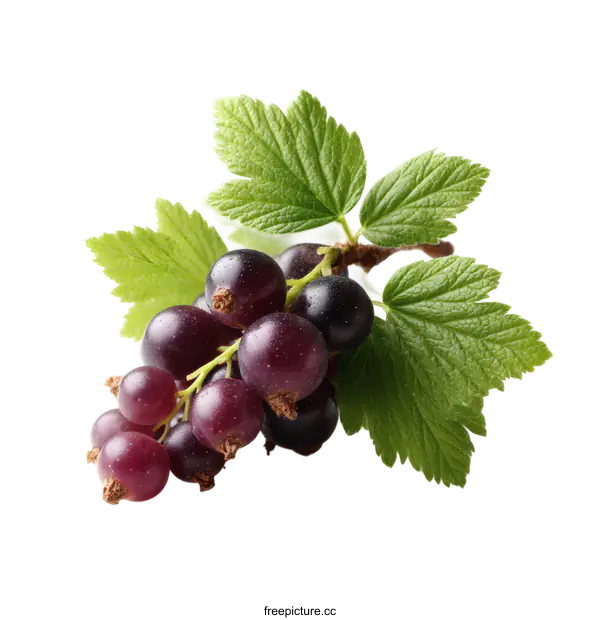 [Transparent Background PNG]Close-up of Fresh Black Currants with Leaves