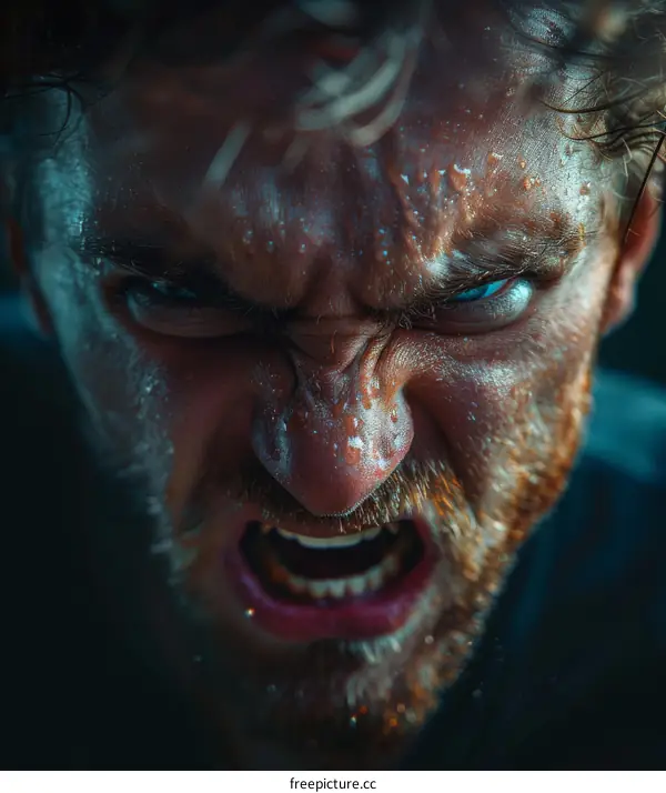 Closeup Angry Caucasian Man Face