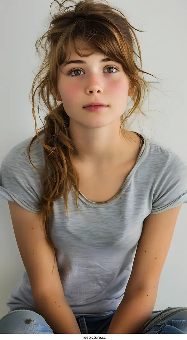 Portrait of a Young Woman with Messy Hair and a Casual Look
