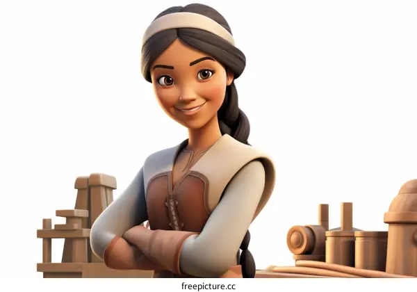 Smiling Female Carpenter Working in a Wood Shop