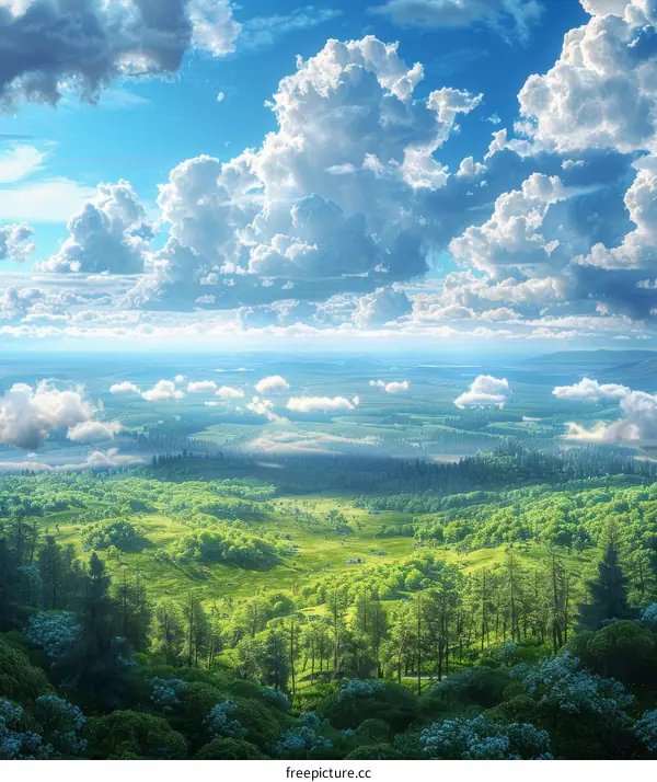 Panoramic View of Lush Green Valley under a Cloudy Sky