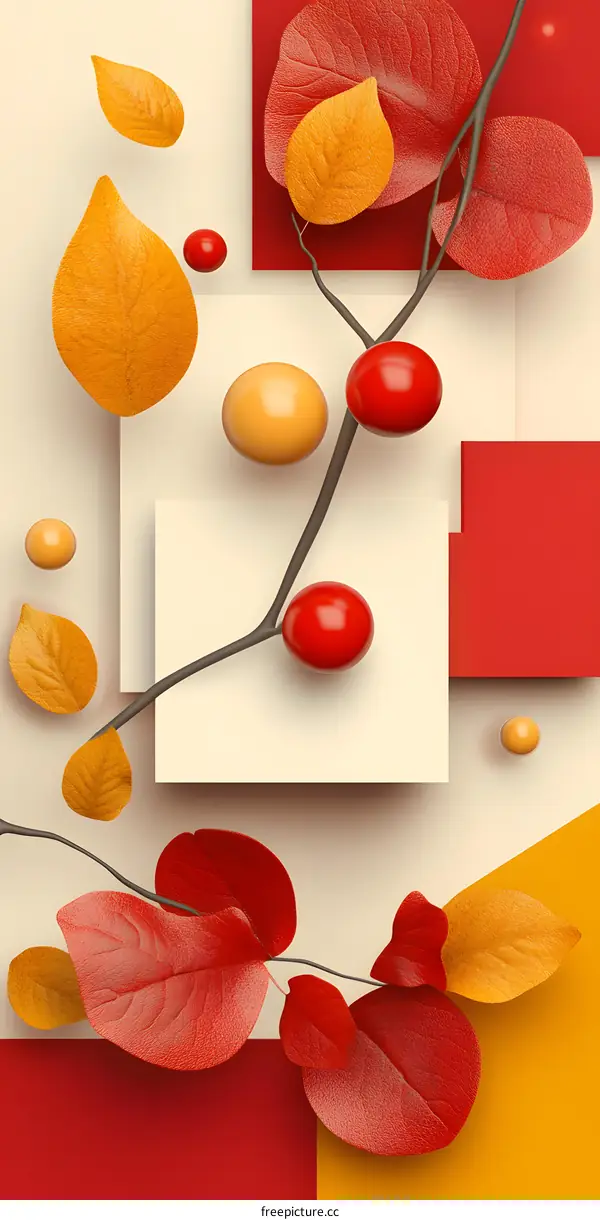 Autumn Leaves with Red and Yellow Color Palette