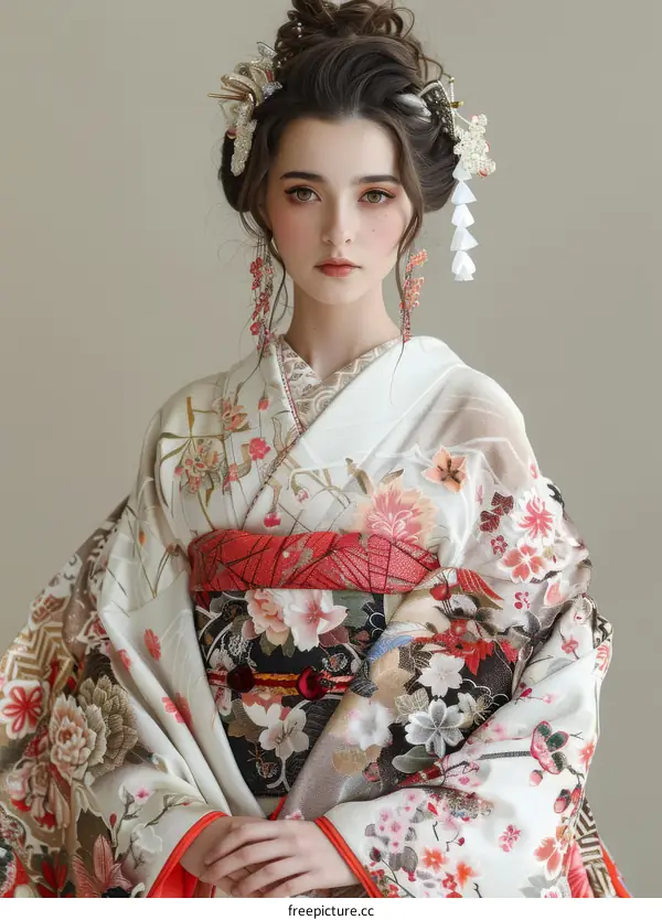 Portrait of a young woman in a kimono