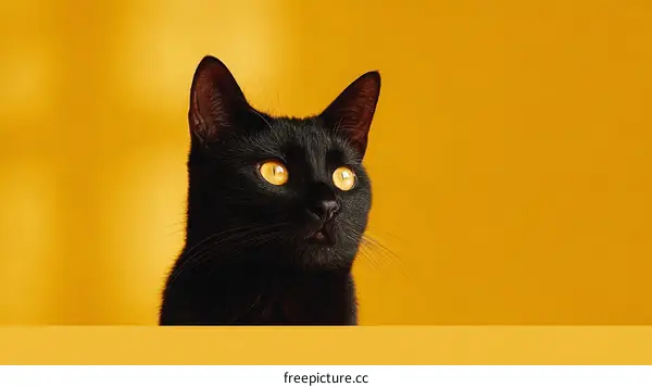 Close-up Portrait of a Black Cat against a Bright Orange Background