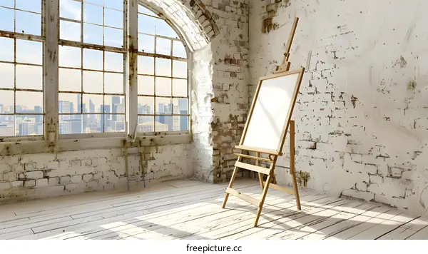 Blank Canvas In Empty Room With City View
