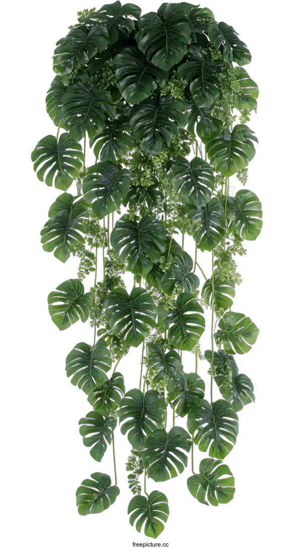 [Transparent Background PNG]Green Monstera Leaves Hanging on White Background