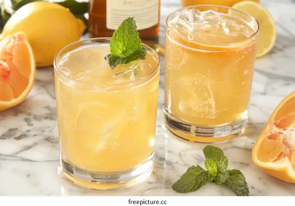 Refreshing citrus cocktail with orange slices and mint
