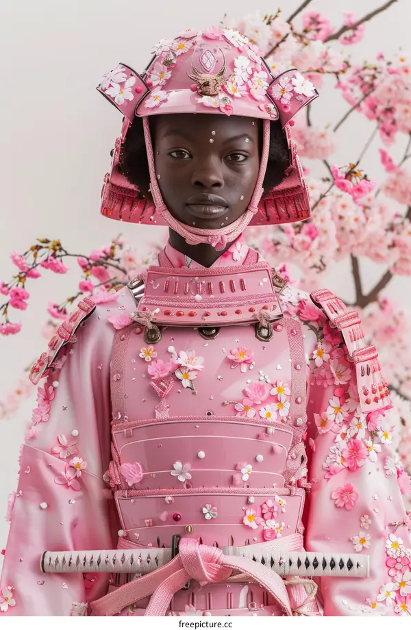 Black Woman Warrior in Pink Samurai Armor with Katana