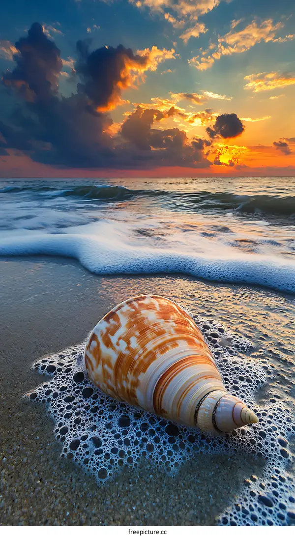 Seashell on the Beach at Sunset